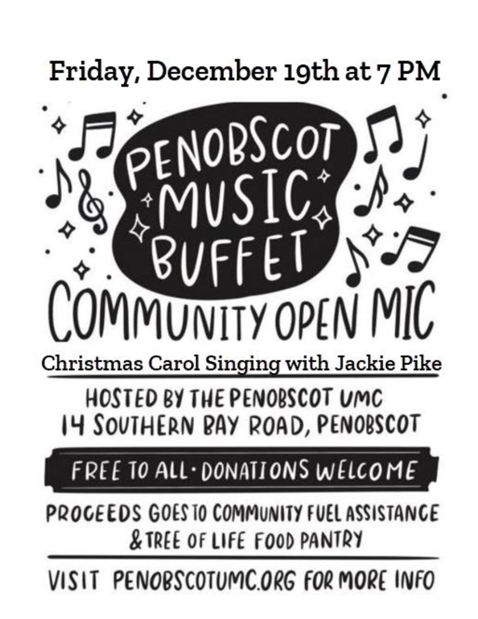 Christmas Carol Singing with Jackie Pike poster of music buffet